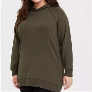 Torrid Fleece Snap Button Hem Tunic Hoodie Deep Depths Green Plus Size 0